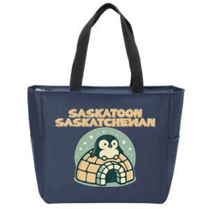 Saskatoon Saskatchewan Canada Cute Penguin Zip Tote Bag