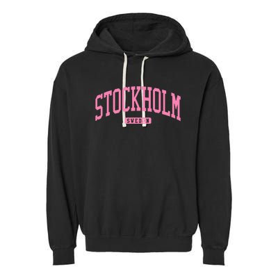 Stockholm Sweden College University Style Garment-Dyed Fleece Hoodie