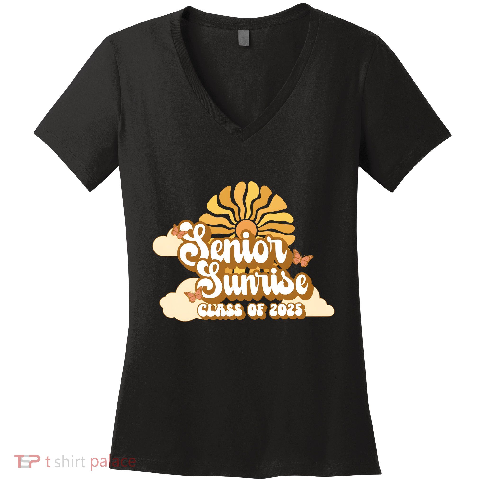 Senior Sunrise Class Of 2025 Retro Senior Women's V-Neck T-Shirt