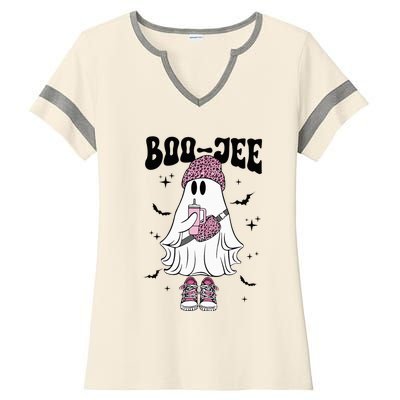 Spooky Season Cute Ghost Halloween Costume Boujee BooJee Ladies Halftime Notch Neck Tee