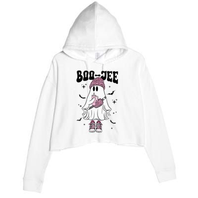 Spooky Season Cute Ghost Halloween Costume Boujee BooJee Crop Fleece Hoodie