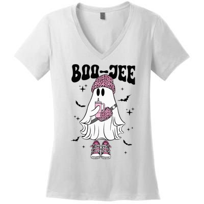 Spooky Season Cute Ghost Halloween Costume Boujee BooJee Women's V-Neck T-Shirt