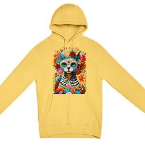 Sugar Skull Cat De Los Muertos La Catrina Day Of The Dead Premium Pullover Hoodie