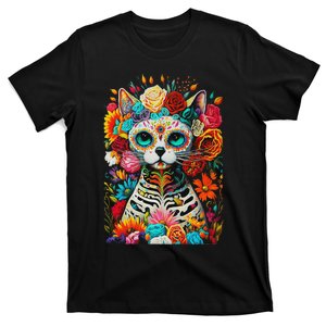 Sugar Skull Cat De Los Muertos La Catrina Day Of The Dead T-Shirt