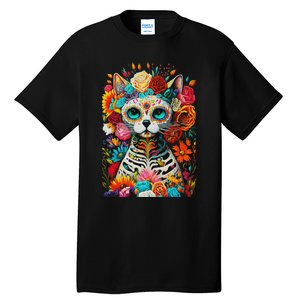 Sugar Skull Cat De Los Muertos La Catrina Day Of The Dead Tall T-Shirt