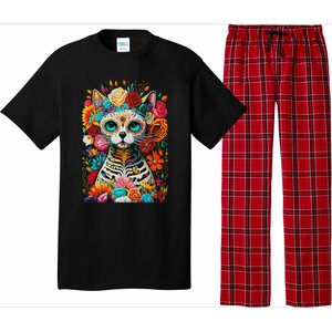 Sugar Skull Cat De Los Muertos La Catrina Day Of The Dead Pajama Set