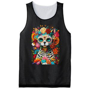 Sugar Skull Cat De Los Muertos La Catrina Day Of The Dead Mesh Reversible Basketball Jersey Tank