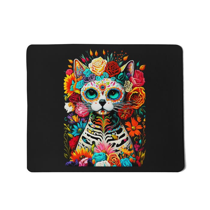 Sugar Skull Cat De Los Muertos La Catrina Day Of The Dead Mousepad