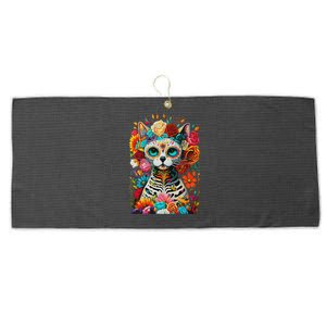 Sugar Skull Cat De Los Muertos La Catrina Day Of The Dead Large Microfiber Waffle Golf Towel