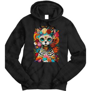 Sugar Skull Cat De Los Muertos La Catrina Day Of The Dead Tie Dye Hoodie