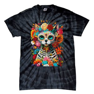 Sugar Skull Cat De Los Muertos La Catrina Day Of The Dead Tie-Dye T-Shirt