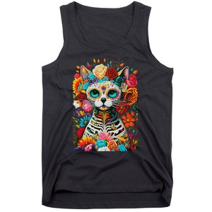 Sugar Skull Cat De Los Muertos La Catrina Day Of The Dead Tank Top