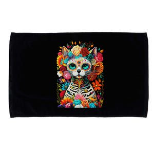 Sugar Skull Cat De Los Muertos La Catrina Day Of The Dead Microfiber Hand Towel