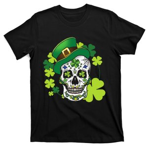 Sugar Skull Clover Skeleton Shamrock Irish Saint Patricks T-Shirt