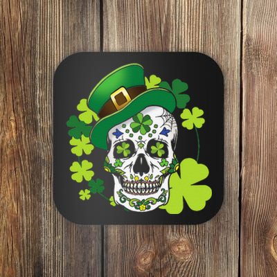 Sugar Skull Clover Skeleton Shamrock Irish Saint Patricks Coaster