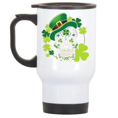 Sugar Skull Clover Skeleton Shamrock Irish Saint Patricks Stainless Steel Travel Mug