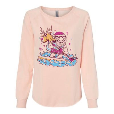 Santa Surfing Christmas Holiday Vacation Womens California Wash Sweatshirt