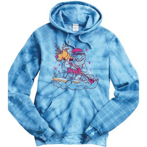 Santa Surfing Christmas Holiday Vacation Tie Dye Hoodie