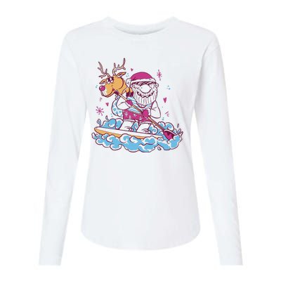 Santa Surfing Christmas Holiday Vacation Womens Cotton Relaxed Long Sleeve T-Shirt