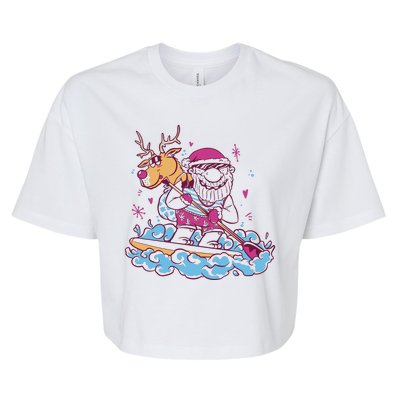 Santa Surfing Christmas Holiday Vacation Bella+Canvas Jersey Crop Tee