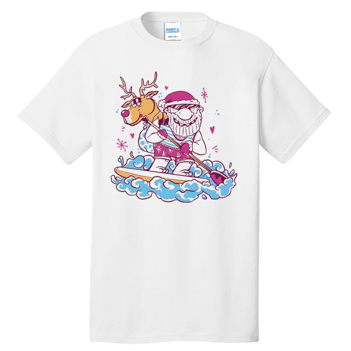 Santa Surfing Christmas Holiday Vacation Tall T-Shirt