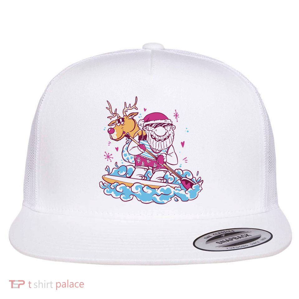 Santa Surfing Christmas Holiday Vacation Flatbill Hat
