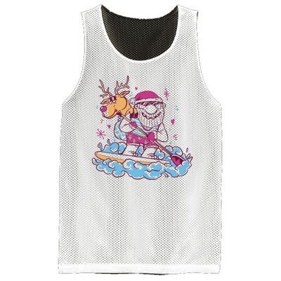 Santa Surfing Christmas Holiday Vacation Mesh Reversible Basketball Jersey Tank