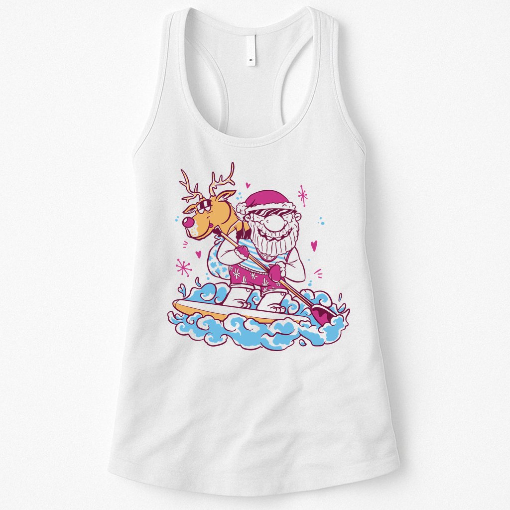 Santa Surfing Christmas Holiday Vacation Womens Tank Top