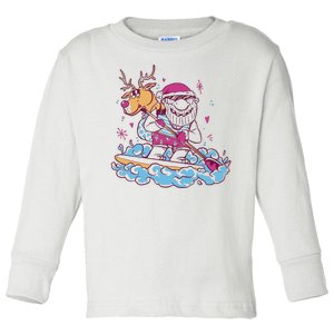 Santa Surfing Christmas Holiday Vacation Toddler Long Sleeve Shirt