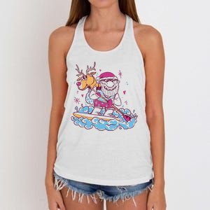 Santa Surfing Christmas Holiday Vacation Women's Knotted Racerback Tank