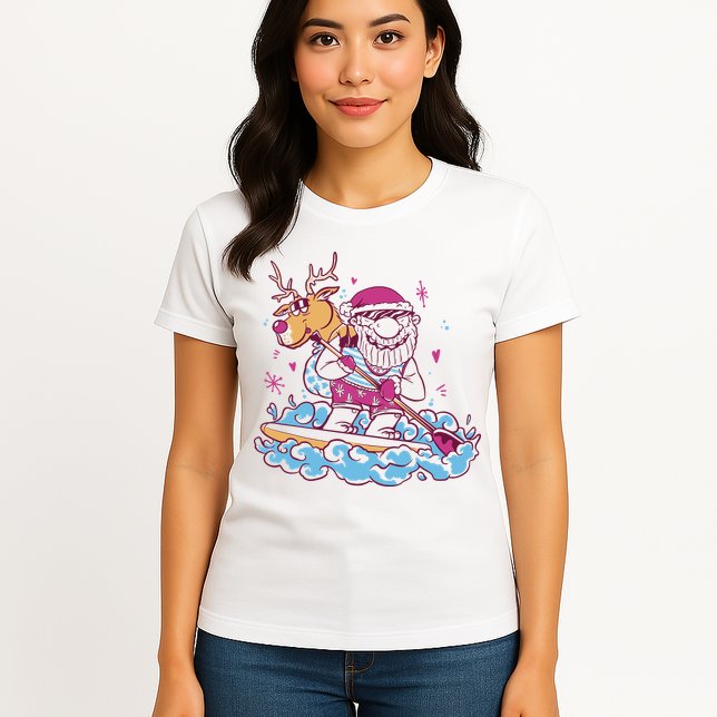 Santa Surfing Christmas Holiday Vacation Womens T-Shirt