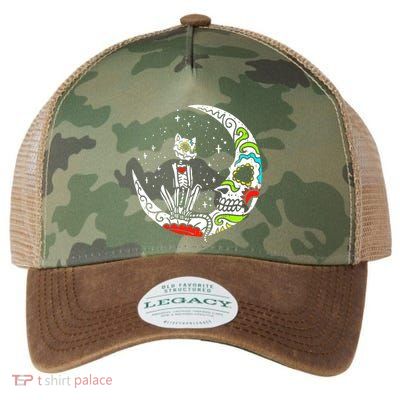 Sugar Skull Cat Moon Dia De Los Muertos Halloween Costume Legacy Tie Dye Trucker Hat