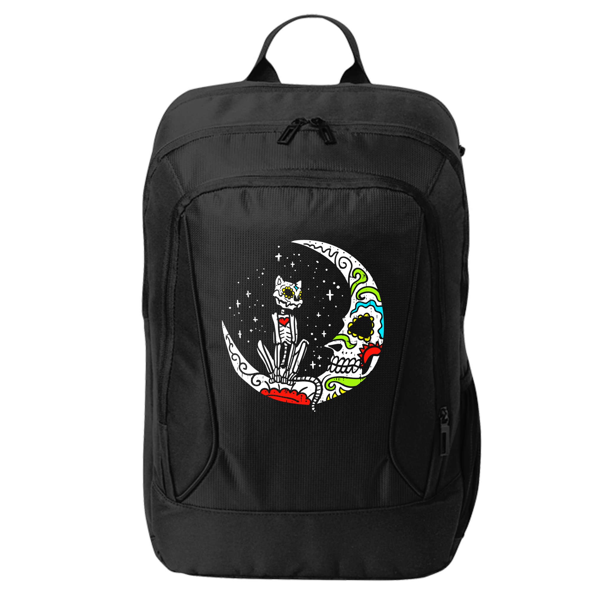 Sugar Skull Cat Moon Dia De Los Muertos Halloween Costume City Backpack