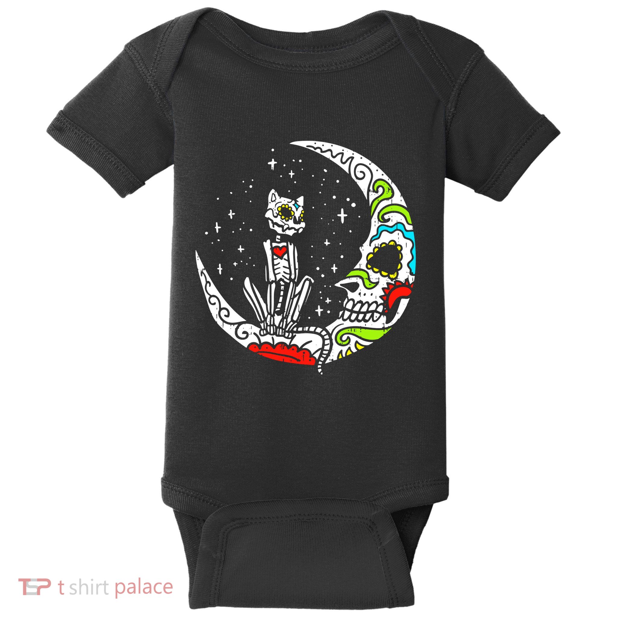 Sugar Skull Cat Moon Dia De Los Muertos Halloween Costume Baby Bodysuit