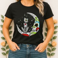 Sugar Skull Cat Moon Dia De Los Muertos Halloween Costume Womens T-Shirt
