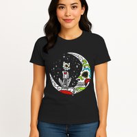 Sugar Skull Cat Moon Dia De Los Muertos Halloween Costume Womens T-Shirt