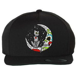 Sugar Skull Cat Moon Dia De Los Muertos Halloween Costume Wool Snapback Cap