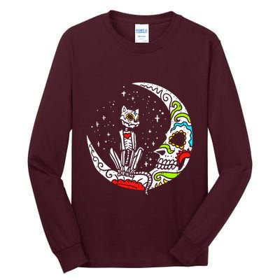 Sugar Skull Cat Moon Dia De Los Muertos Halloween Costume Tall Long Sleeve T-Shirt
