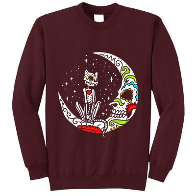 Sugar Skull Cat Moon Dia De Los Muertos Halloween Costume Tall Sweatshirt