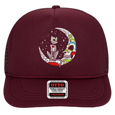 Sugar Skull Cat Moon Dia De Los Muertos Halloween Costume Trucker Hat