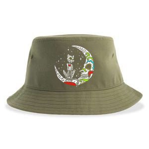 Sugar Skull Cat Moon Dia De Los Muertos Halloween Costume Sustainable Bucket Hat