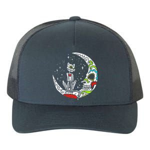 Sugar Skull Cat Moon Dia De Los Muertos Halloween Costume Yupoong Adult 5-Panel Trucker Hat