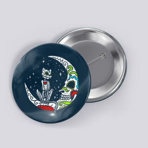 Sugar Skull Cat Moon Dia De Los Muertos Halloween Costume Button