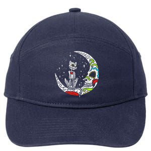 Sugar Skull Cat Moon Dia De Los Muertos Halloween Costume 7-Panel Snapback Hat