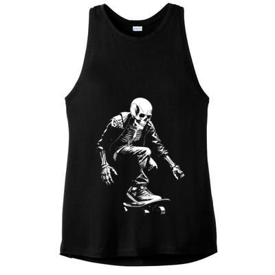 Skeleton Skateboarder Cool Ladies PosiCharge Tri-Blend Wicking Tank