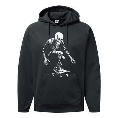 Skeleton Skateboarder Cool Performance Fleece Hoodie