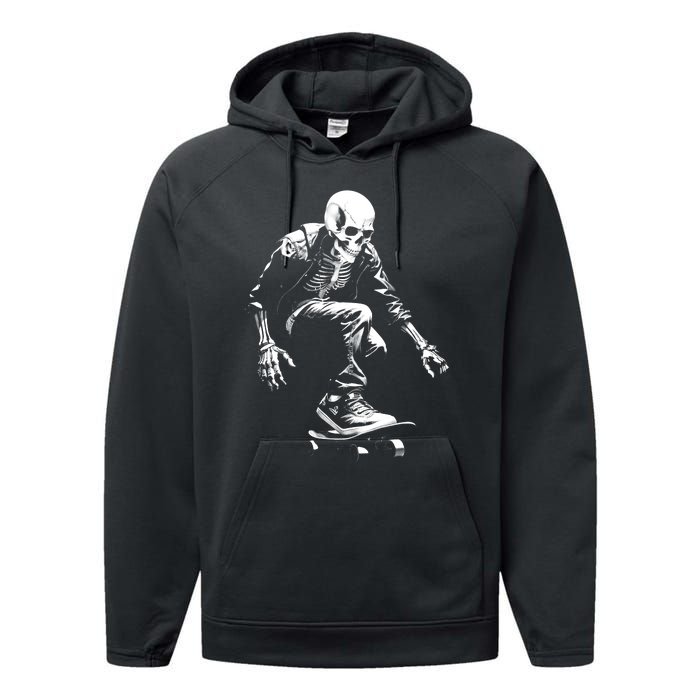 Skeleton Skateboarder Cool Performance Fleece Hoodie