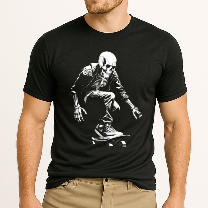 Skeleton Skateboarder Cool Cooling Performance Crew T-Shirt