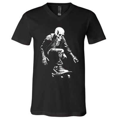 Skeleton Skateboarder Cool V-Neck T-Shirt