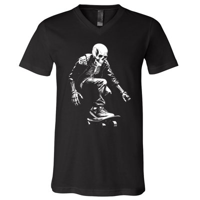 Skeleton Skateboarder Cool V-Neck T-Shirt